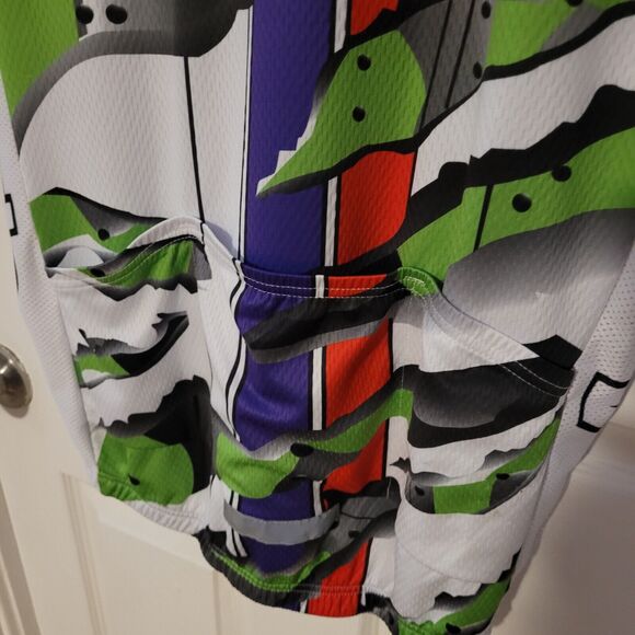 AOGDA Full Zip XL Mens Cycling Jersey Short Sleeve Racing Green Monster Eyes - Picture 5 of 6